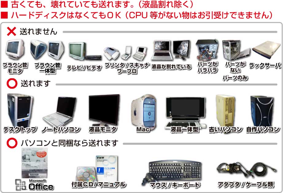 引取できません／無料引取できます